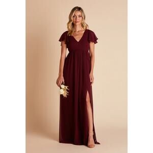 1599 NWT  Birdy  Grey  Hannah  Empire  Chiffon Bridesmaid Dress Cabernet Large